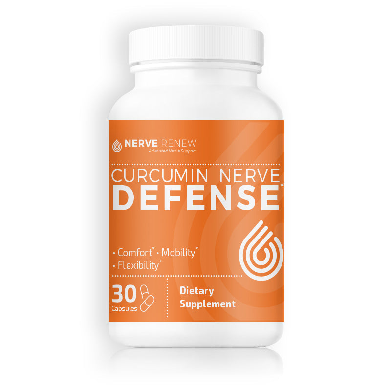 Curcumin Nerve Defense (1 bottle) for robust nerve protection and health. Contains curcumin, known for its anti-inflammatory and neuroprotective properties. Patented Meriva Curcumin absorbs 29x better than traditional curcumin blends for more effective nerve pain relief.