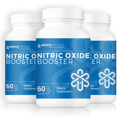 Nitric Oxide Booster supplement (3 bottles) for improved blood flow and circulation. Enhances blood flow to nerves to accelerate nerve regeneration and relief.