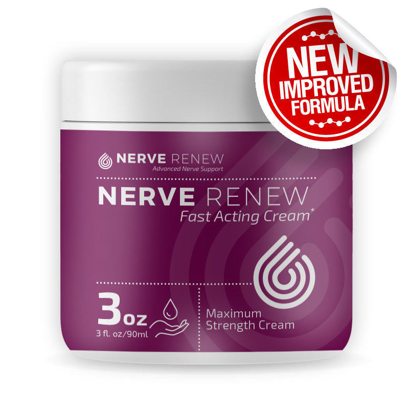 Nerve Renew Maximum Strength Cream (1 bottle) for topical nerve pain relief. Specially formulated to penetrate skin’s natural barriers for deeper absorption to target nerves. Safe and effective ingredients to relieve nerve pain, burning, tingling, and numbness.